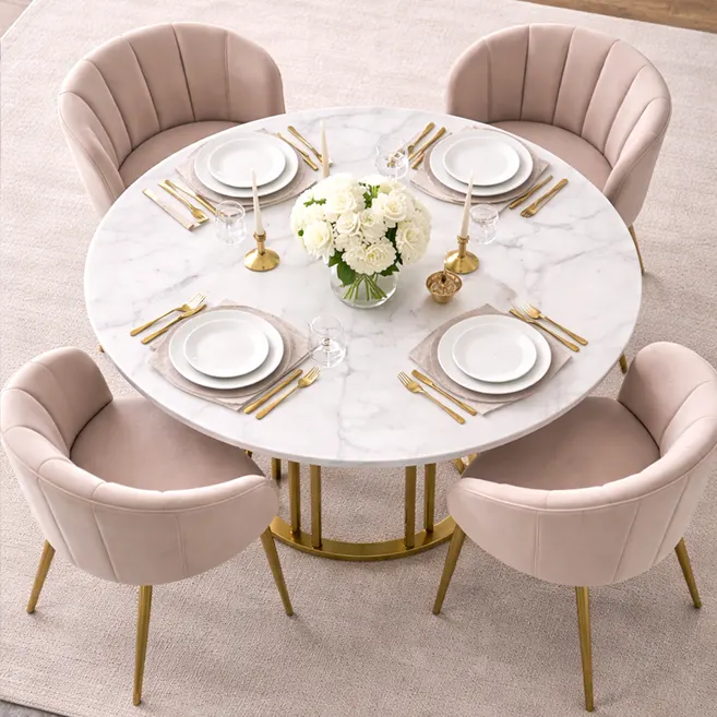 Metal dining table, round dining table