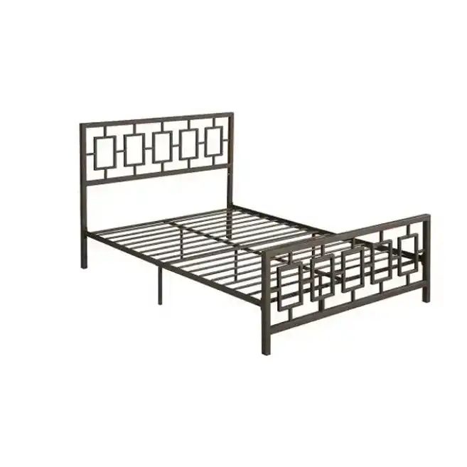 Iron queen size bed frame for modern bedroom interiors