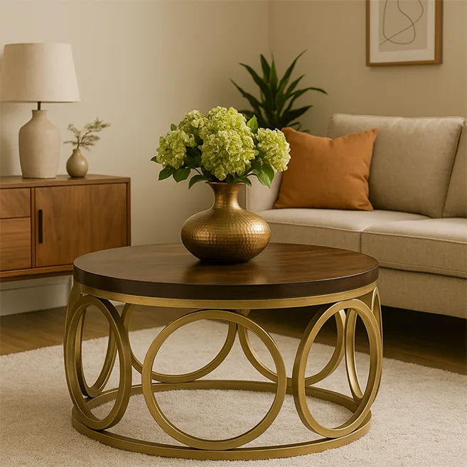 HaloCraft round metal coffee table with sleek modern finish
