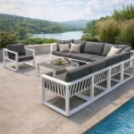 Grand aluminum corner sofa set, metal sofa set