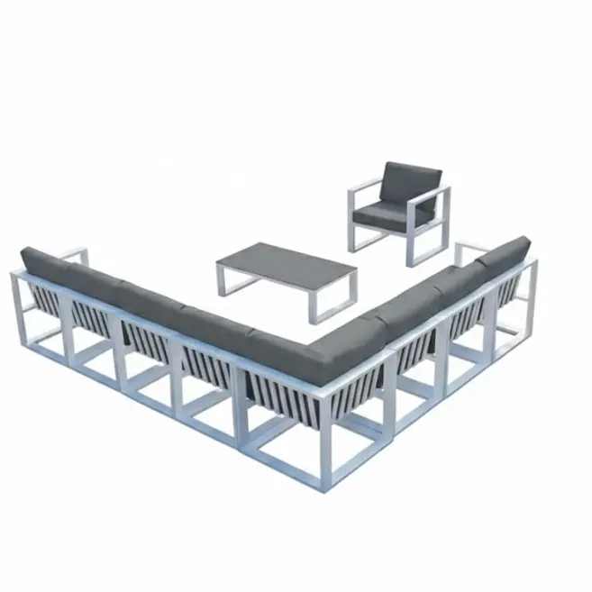 Grand aluminum corner sofa set, metal sofa set