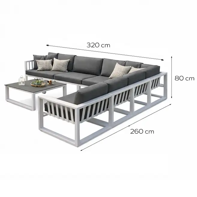 Grand aluminum corner sofa set, metal sofa set