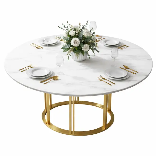 Metal dining table, round dining table