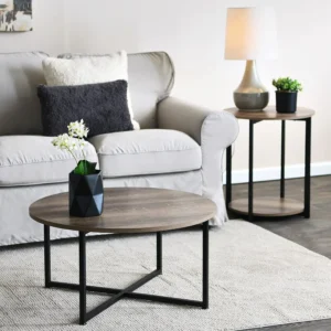 Round Coffee Table with Metal Legs
